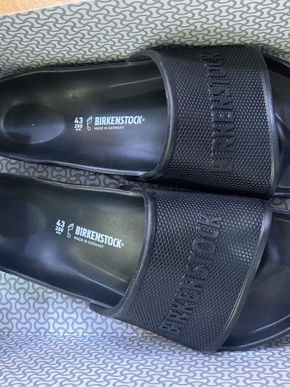 Birkenstock Barbados EVA Slides Black Embossed Logo Made in Germany